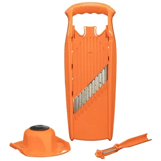 Börner Welle-Waffel PowerLine Wellenschneider + Fruchthalter + Schäler (3er Set) • Gemüseschneider für Wellen- & Waffelschnitt • Hobel für Gitterkartoffeln & Pommes • Farbe: Orange