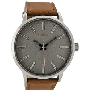 OOZOO Quarzuhr Oozoo Herren Armbanduhr braun, (Analoguhr), Herrenuhr rund, extra groß (ca. 48mm) Lederarmband, Fashion-Style braun