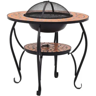vidaXL Feuerschale Mosaik Feuerstelle Grill Gartenfeuer Feuerkorb Terrassenofen Grillfeuer Garten Terrasse Balkon Terrakotta 68cm Keramik