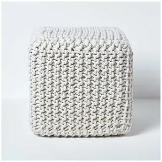 Homescapes Pouf Gestrickter Sitzwürfel 100% Baumwolle, Natur