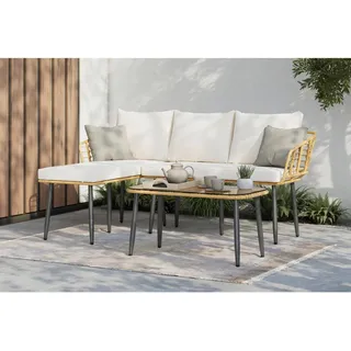 Ambia Garden Loungegarnitur, Natur, Beige, Metall, Kunststoff, Glas, Textil, 3-teilig, Füllung: Polyester,Schaumstoff, 187x67x65 cm, Loungemöbel, Gartenlounge-Sets