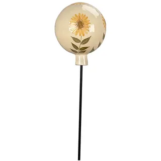 POSIWIO Gartenstecker ''Kugel Blumen'' in Creme - (H)18 x Ø 15 cm