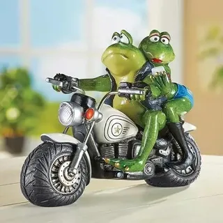 Ecoodisk Harzornamente Gartenfigur Frosch wetterfeste Cowboy -Frösche Reiten Motorrad Gartenhandwerk Garten Dekoration Geschenk für Balkon Terrassen Teich Künstliche Stein dekorative Figur Frosch