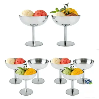 8 Stück Eisschalen Edelstahl Dessertschale, Salatschale mit Fuß,Silber Rund Eistasse Milchshakebecher Snackbecher Dessertgläser Süßigkeiten Container Dessertbecher für Hochzeiten Partys (Stiel)