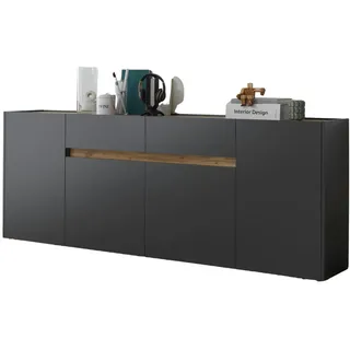 furn.design Sideboard grau Eiche Wotan Holz, Nachbildung,Eiche, Uni, 4 Fächer, 2 Schubladen, 223x86x40 cm Center