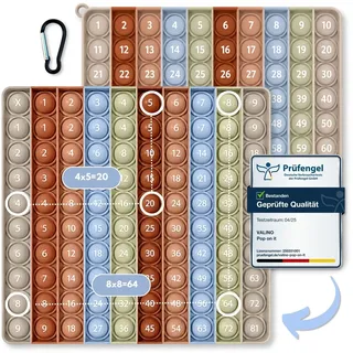 Pop on It 2 in 1 Multiplikationsbrett und Hundertertafel | 1x1 Lernen Spiel für Montessori | XXL Pop On It Fidget Toy (Pastellfarben)