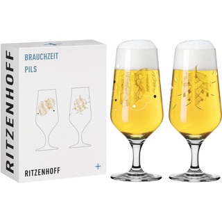 Ritzenhoff 3471001 Bierglas 300 ml – 2er Set – Serie Brauchzeit, Motiv Nr. 1 – Hopfen, mehrfarbig – Made in Germany