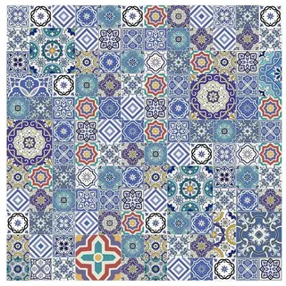 Bilderdepot24 Teppich Vinyl Wohnzimmer Schlafzimmer Flur Küche Fliesen Muster, quadratisch - blau glatt, nass wischbar (Küche, Tierhaare) - Saugroboter & Bodenheizung geeignet blau 160 cm x 160 cm