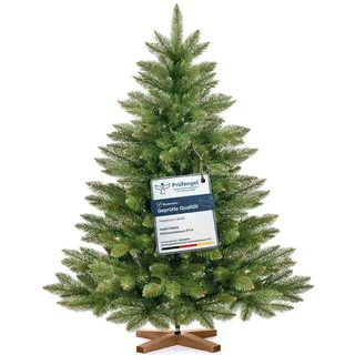 Fairytrees Künstlicher Weihnachtsbaum FT14, Nordmanntanne, grüner Stamm, mit Echtholz Baumständer grün 120 cm