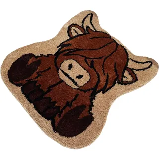 Getufteter Teppich Für Hochlandrinder – 59,9 X 59,9 Cm. Lustige Willkommens-Teppichmatte Für Hochlandrinder | Flauschige Kuhmatte Aus Langem Horn | Badezimmer-Duschmatte | Weichheit Badematte Ästhetis