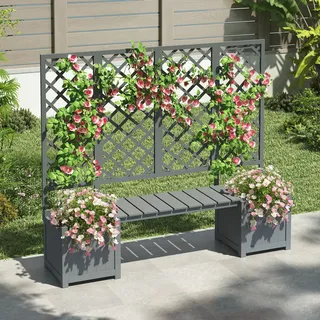 Merax Pflanzkübel mit Sichtschutz, Blumenkasten mit Rankgitter aus Massivholz Tanne, für Garten Hof Terrasse, Grau, 169Lx42Bx145H