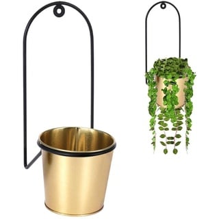 Vilde Blumenampel Hängeampel Pflanzenhalter Übertopf hängend aus Metall in Goldfarbe für Zimmerpflanzen Blumen im Glamour-Stil 11,5x12,5x28,5 cm