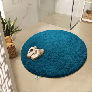 KARAT Badematte Sky, Badteppich in Rund, Dichtes, Flauschiges Wohlgefühl für Ihr Zuhause, Badvorleger rutschfest waschbar, schadstoffgeprüft (Türkis, 120 cm (Rund))