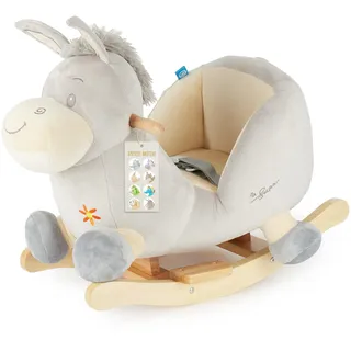 Bieco Plüsch Schaukeltier Esel Fips, 60 cm | Kinder Schaukelstuhl mit Sicherheitsgurt | Baby Schaukel | Schaukel Kleinkind | Schaukeltier Baby | Baby Schaukelwippe ab 9 Monate | Schaukelpferd Holz