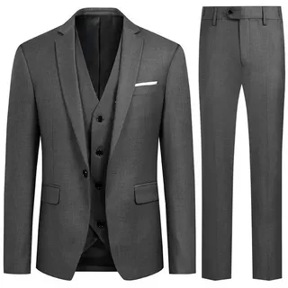 Allthemen Anzug (3 tlg) Herren Slim Fit Anzug Elegantes Anzugset für Business grau 50