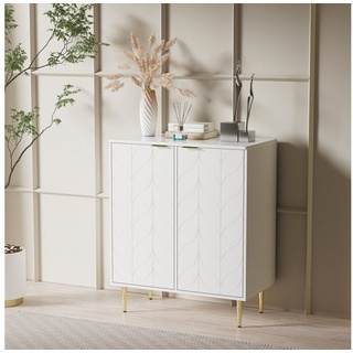 OKWISH Sideboard (Sideboard mit vergoldeten Beinen und Griffen,Kommode, lackiert,Ecken, Sideboard mit 2 Türen,Kommode,Flurschrank, vergoldete Füße und Griff), 75B*40T*90H,weiß weiß 75 cm x 90 cm x 40 cm