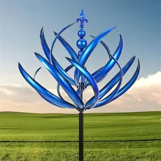 Metall Windrad für Garten, Windrad Garten Lotus Windspiel Windmühle Wetterfest Und Standfest Wind Spinner Metall Windräder Mit Besten Kugellagern, Für Als Dekoration, Höhe 90 cm (blau)