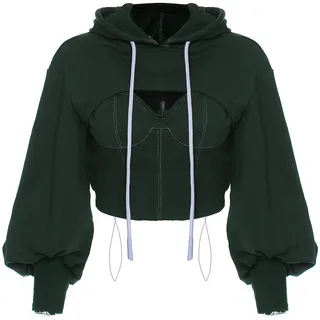 EsukAr Frauen Lange Ärmel Beschnitten Super Crop Top Hoodies Sweatshirt Ästhetische Punk Hip Hop Tanz Sexy Rave Tuch,Grün,S - S