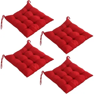 FELIXLEO Sitzkissen 4er Set Sitzkissen 40x40cm mit Riemen Indoor Outdoor Rot