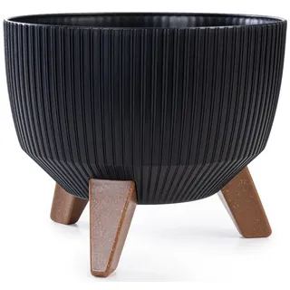 KONZEPT Blumentopf Pflanzschale 24/29cm Blumentopf mit Füßen, mit Wasserabfluss-Einsatz, wetterfest & UV-beständig, Übertopf für Innen & Außen schwarz Ø 24 cm