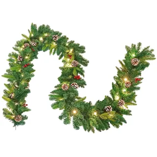 YRHome 800cm Weihnachtskranz Tür für Innen und Außen Deko Tannenkranz Weihnachtsgirlande Tannengirlande Weihnachten Girlande Türkranz (Tannenzapfen Typ mit 125 LED)