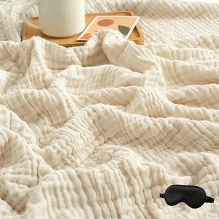 fjaldjfu Muslin Blanket Adult,4-Layer Soft Breathable Muslin Throw for Couch, Sofa & Bed,Summer Cooling Lightweight 100% Cotton Blankets for Adults & Baby (beige,150 * 200cm)