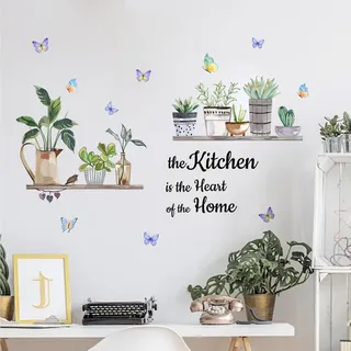 Tanlaby Küche Blumen und Pflanzen Wandsticker Küche Wandtattoo Die Küche ist das Herz des Hauses Wort Spruch Peel und Stick Wand Kunst Wandaufkleber für Küche Esszimmer Restaurant Wanddekor