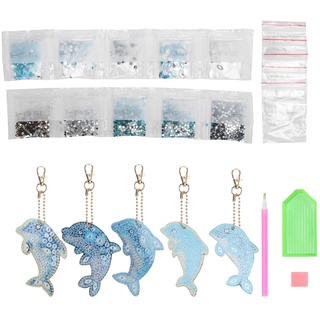 Pssopp 5Pcs Diamond Keychain Dolphin Diamond Painting Schlüsselbund DIY 5D Diamond Painting Kits für Kinder und Erwachsene Handtasche Charms Anhänger