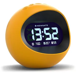 NEWGATE® Centre of the Earth Wecker | Runde Retro Digitale LCD-Uhr | Gelb | Ideal für nachttisch, Schreibtisch oder Regal | Retro-Schlafzimmer- und bürozubehör
