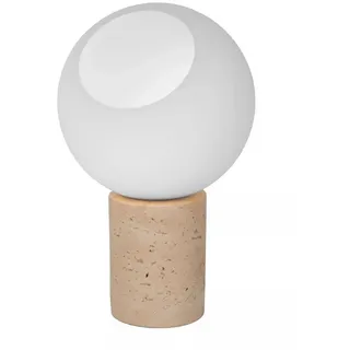 Licht-Erlebnisse Nachttischlampe PULU, ohne Leuchtmittel, Glas E27 25,6 cm Taupe Weiß Kugel Schirm rund Modern Tischlampe bunt