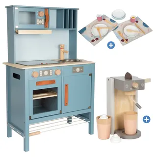 small foot Spielküchen-Set mit Spielküche, 18-tlg. Geschirrset & 7-tlg.Kaffeemachinen-Set - Tasty - Bunt