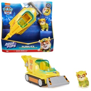 PAW PATROL, Aqua Pups - Basis Fahrzeug Spielzeugauto im Hammerhai-Design mit Rubble Welpenfigur, Spielzeug geeignet für Kinder ab 3 Jahren