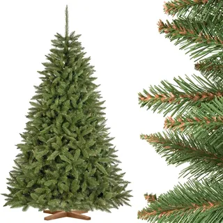 Fairytrees - Künstlicher Weihnachtsbaum Fichte Natur, Mit Grünem Stamm Und Echtholz Baumständer