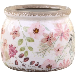 Blumentopf Übertopf Pflanzentopf Auray mit Blumenmuster H 9,5 cm Creme Keramik Shabby Chic Landhaus Vintage