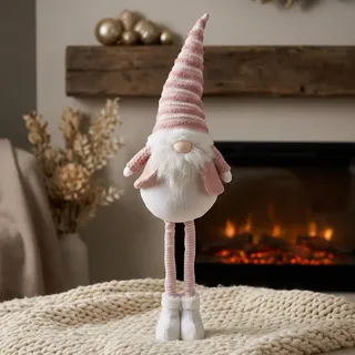 XL Wichtel Deko Figur groß Weihnachten Gnom ausziehbare Beine 75-90 cm rosa