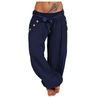 Italy Moda Haremshose Aladinhose Pumphosen Sommerhose Hose Strandhose Blume Gürtel (XS-L, Dunkelblau Uni) - XS-L