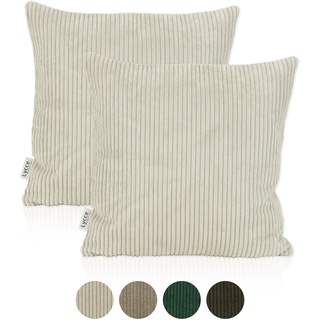 Lycce Cord Kissenbezüge 2er Set, Beige 50x50 cm – Stilvolle Sofakissenhüllen für Gemütlichkeit im Zuhause