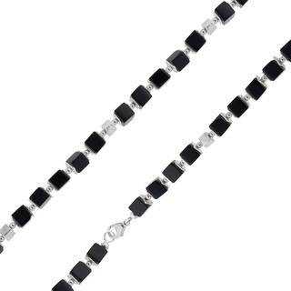 trendor 15513 Herren-Halskette 925 Silber Würfel-Collier Onyx Poliert 50 cm