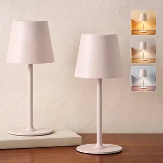 UPXNBOR Tischlampe Kabellos 2 Stück, LED Nachttischlampe, Akku Tischleuchte, Schreibtischlampe für Innen & Außen - 3 Lichtfarben Stufenlos Touchdimmbar, Vollmetall, IP54, 2 Höhen, 5300mAh, Rosa-Beige