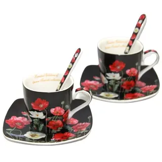 Queen Isabell Espressotasse, Espressotassen Porzellanset Mohnblumenmuster schwarz