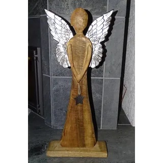XL Holz-Engel"Gloria"h=61cm Metall-Flügel Stern Deko-Figur Weihnachten Skulptur
