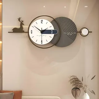 TWFJEL Modern Große Wanduhr, Nordischer Stil Minimalistisch Dekorative Wanduhr Metallrahmen Hirsch Dekoration Leise ohne tickgeräusche Quarzuhr für Wohnzimmer Schlafzimmer Büro Küche, 30 * 80 cm