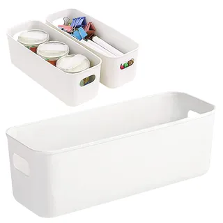 3 Stück Boxen Aufbewahrung, Weiß Rechteck Aufbewahrungskorb Küchenschrank Organizer mit Griffen, Organizer Box für Küche Home Bad Schubladen