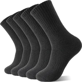Damen Thermosocken Wollsocken Merino Warme Dicke Wolle Geschenke Socken Wandersocken Wintersocken Thermo für Damen 5 Paar (Schwarz) - Einheitsgröße