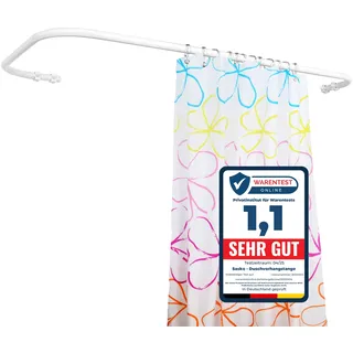 Sasko Duschvorhangstange Duschstange Duschvorhang L-Form Weiß - 70x160 cm 200 Größen Aluminium Stabile für Vorhang für Badewanne & Dusche Wandmontage
