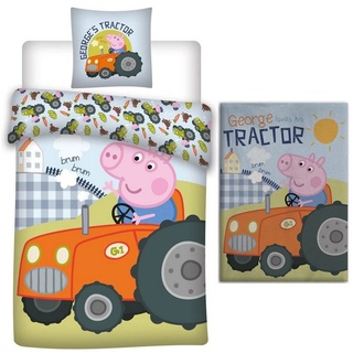 Kinderbettwäsche Peppa Pig Traktor - Bettwäsche-Set, 135x200 und Fleece-decke, 100x140, Peppa Pig, Baumwolle, 100% Baumwolle