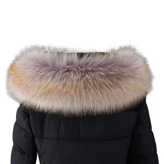 Amorar Damen Fauxpelzkragen Pelzschal Pelz Winter Warmer Schal Pashminas Pelzkragen Hood Kragen Wrap Waschbär Fuchs Kunstpelz Kapuze Edges Fellkragen für Wintermantel mit Knöpfen Khaki-Gelb