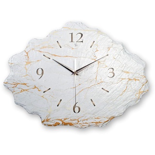 Kreative Feder Designer-Wanduhr aus Stein (Beton) mit flüsterleisem Uhrwerk - Marmor-Optik weiß (leises Funkuhrwerk)