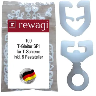 rewagi Gardinenhaken 100 T-Gleiter SPI, Gardinenhaken & 8 Feststeller für T-Schienen -weiß, Gardinen, Vorhänge, Gardinenstangen, Gardinenschienen, Innenlaufsysteme, (108-St)