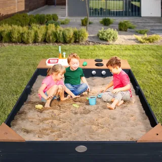 Axi Holzsandkasten Kelly mit Spielküchenzeile und Sonnenschirm Anthrazit/Braun